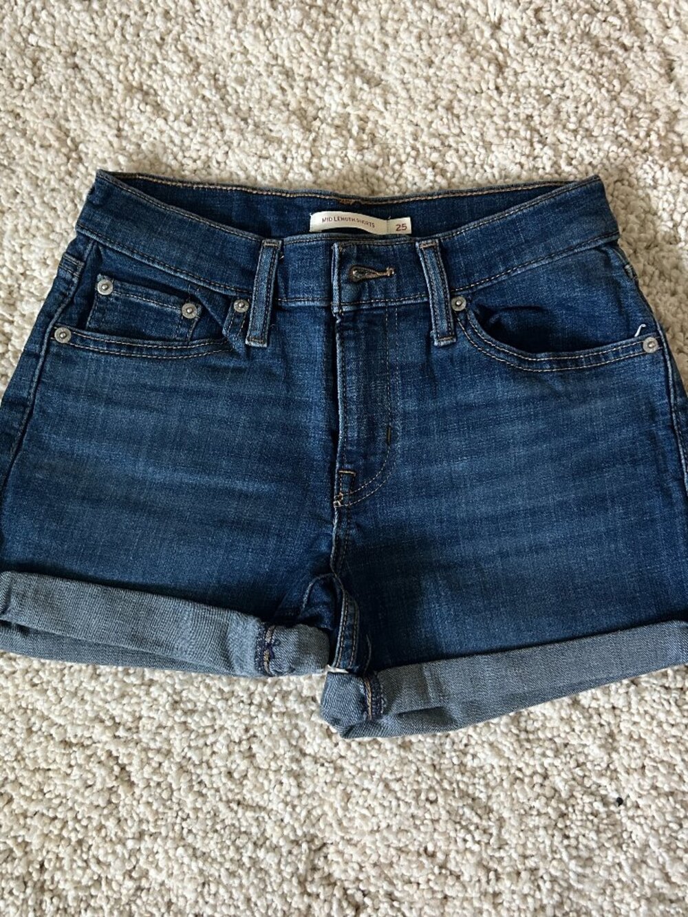 Levi's Dark Blue Mid-Length Denim Jean Shorts